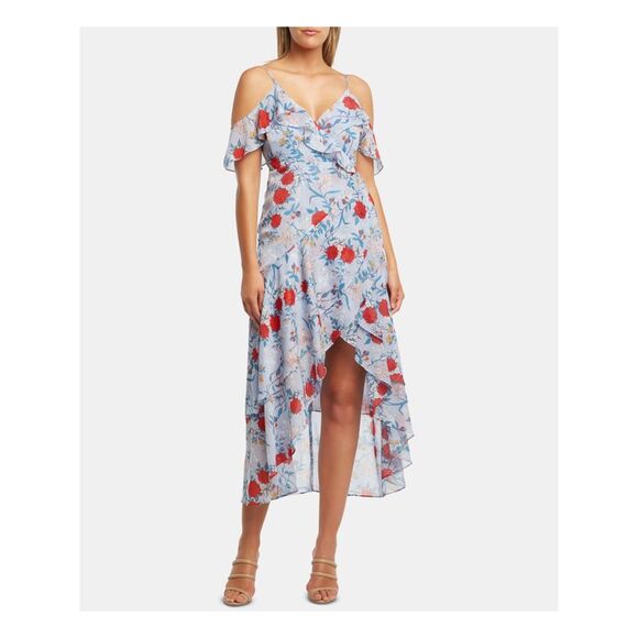 BARDOT Dresses & Skirts - BARDOT Womens Cold Shoulder Short Sleeve V Neck Tea-Length Hi-Lo Dress